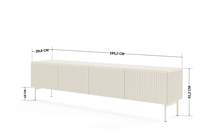 Szafka RTV MUTI kaszmir 195 cm ryflowana 4 drzwi push to open