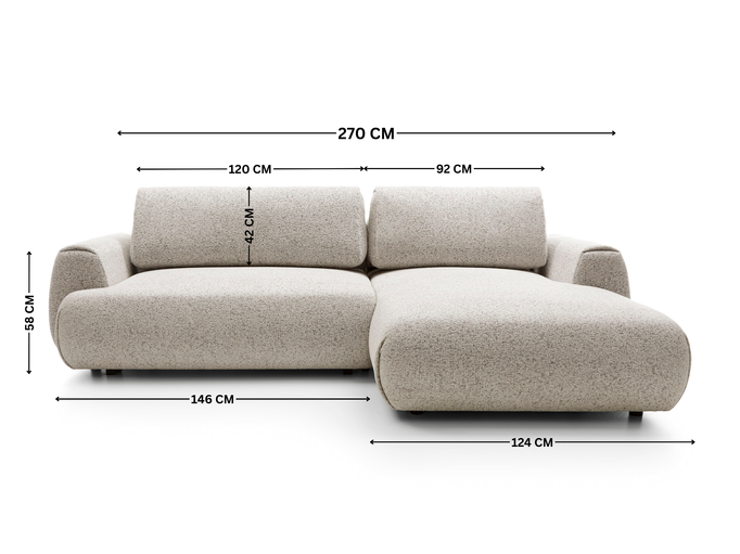 Narożnik VERNIO lewostronny plecionka Puente 06 greige chłodny beż funkcja spania