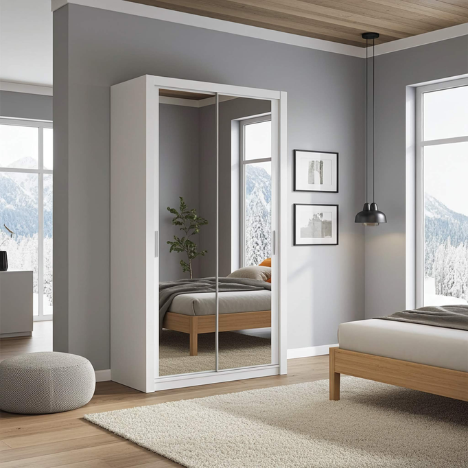 Biała szafa przesuwna Tamiza 120 cm z lustrem