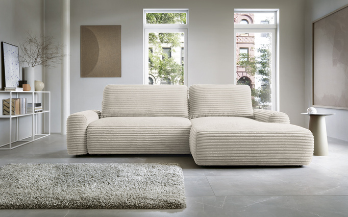 Narożnik sztruksowy z funkcją spania VIGO Ambience 02 Beżowy pojemnik