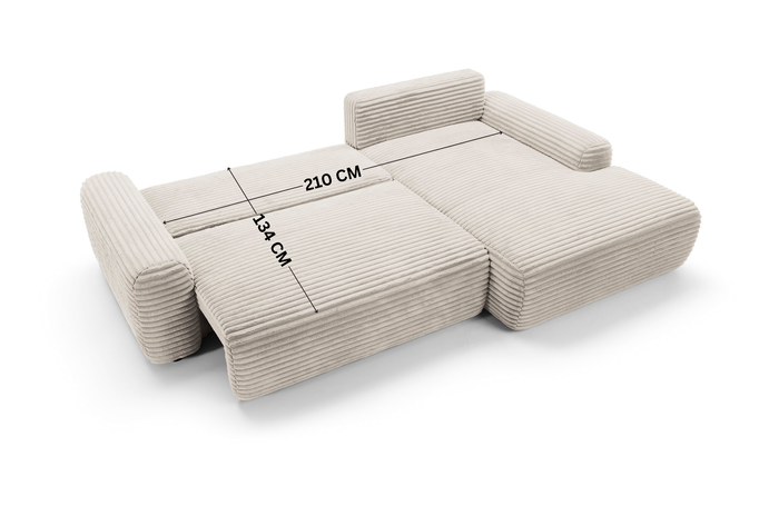 Narożnik sztruksowy z funkcją spania VIGO Ambience 02 Beżowy pojemnik