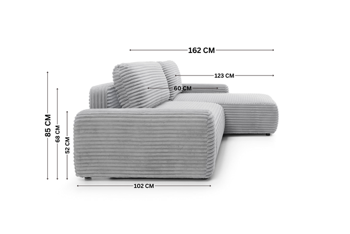 Narożnik sztruksowy z funkcją spania VIGO Ambience 18 Jasny Szary pojemnik