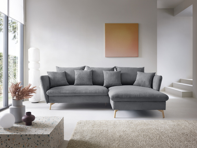 Narożnik MORRE prawostronny sztruks Poso 60 stalowy szary funkcja spania skandynawski