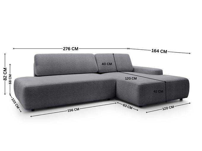 Narożnik OLMI O prawostronny Raven 18 grafitowy ciemny szary funkcja spania + poduszki