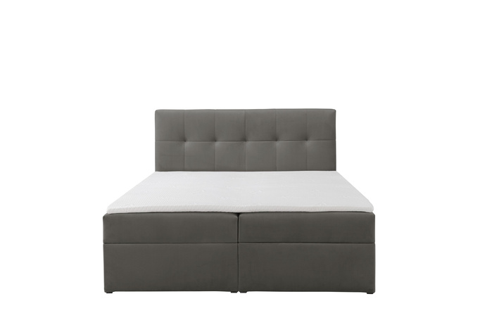 Łóżko kontynentalne Toronto 160×200 (Amor Velvet 4338 - Ciemny szary) z materacem bonell i topperem