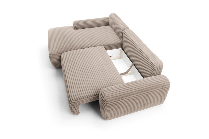 Narożnik sztruksowy z funkcją spania VIGO Ambience 04 Taupe pojemnik