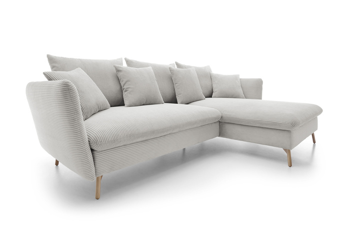 Narożnik MORRE prawostronny sztruks Poso 100 kremowy funkcja spania skandynawski