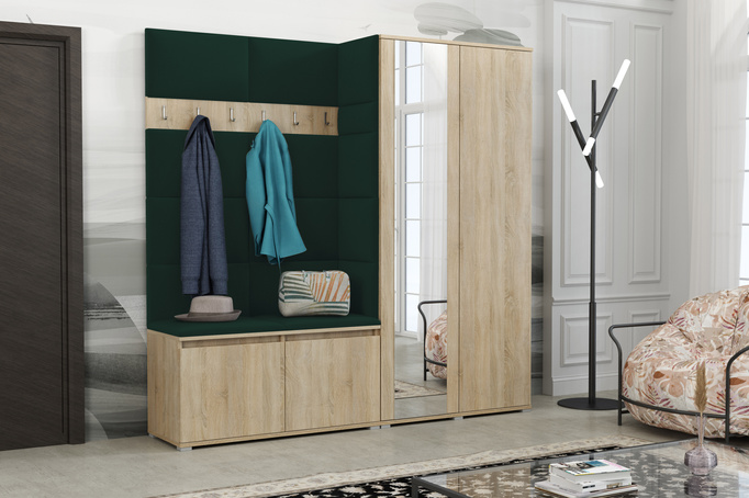 Tapicerowana garderoba Noris IV z lustrem - kolor sonoma + tkanina Trinity 28