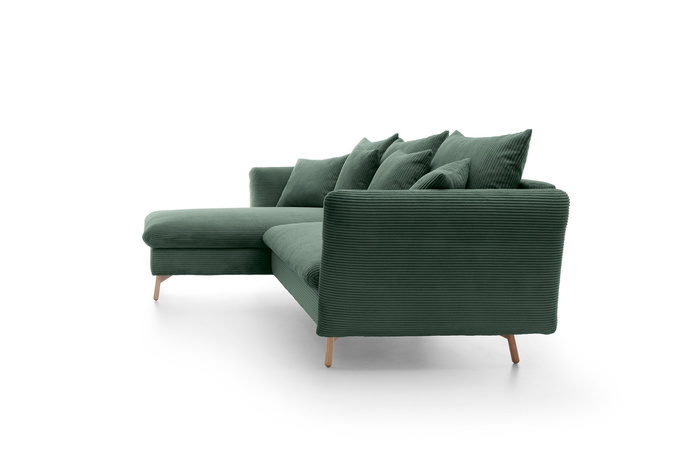 Narożnik MORRE lewostronny sztruks Poso 14 butelkowa zieleń funkcja spania skandynawski