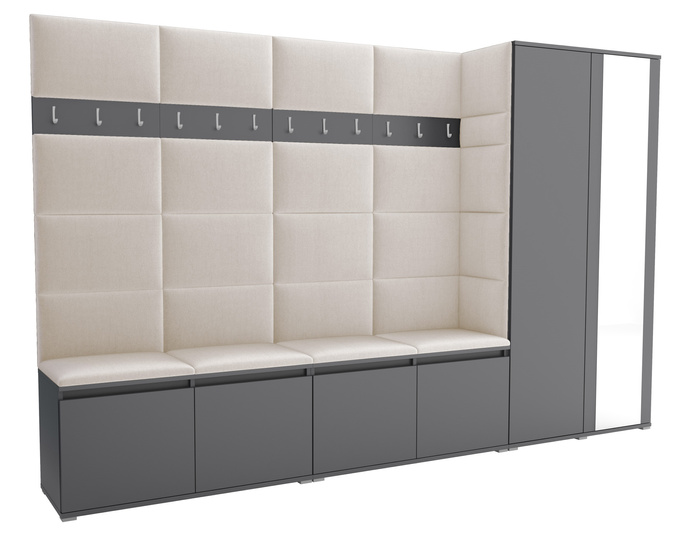 Tapicerowana garderoba Noris V z lustrem - kolor antracyt + tkanina Trinity 01