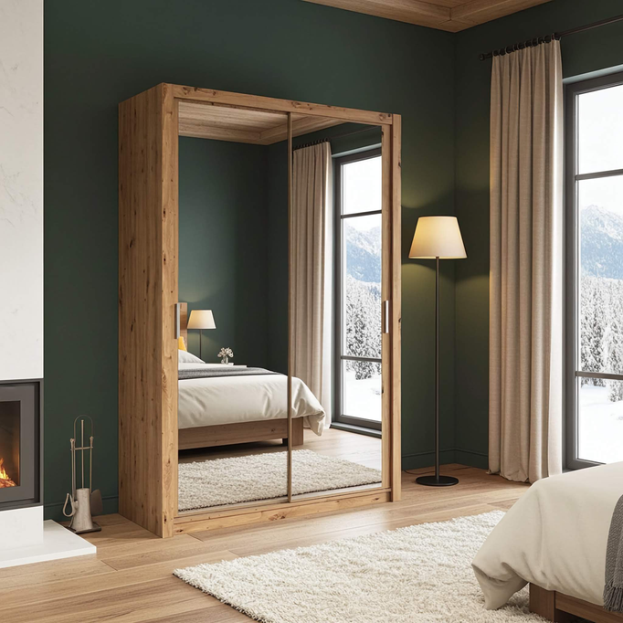 Szafa przesuwna Tamiza 150 cm z lustrem dąb artisan