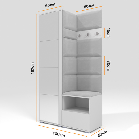 Tapicerowana garderoba Nela I z lustrem - kolor biały + tkanina Trinity 32