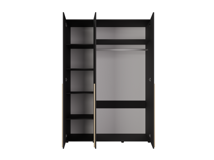 Szafa 3-Drzwiowa ARNI 150 cm Czarna – Matowa Uchylna Do Sypialni