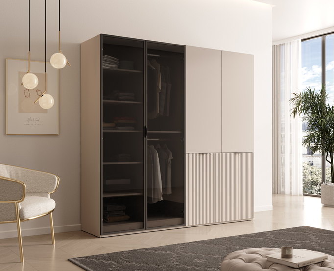 Szafa czterodrzwiowa Zen w kolorze Cashmere + przyciemniane szkło