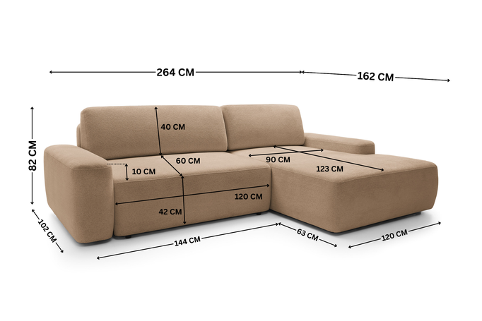 Narożnik OLMI M lewostronny Raven 38 brązowy styl soft funkcja spania