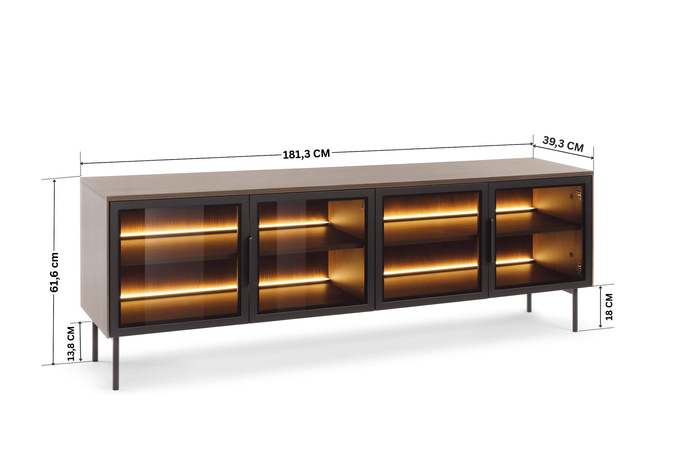 Szafka RTV LUMI 181 cm Dąb Dunin – 4 Drzwi, LED