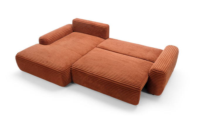 Narożnik sztruksowy z funkcją spania VIGO Ambience 09 Rudy Miedziany pojemnik