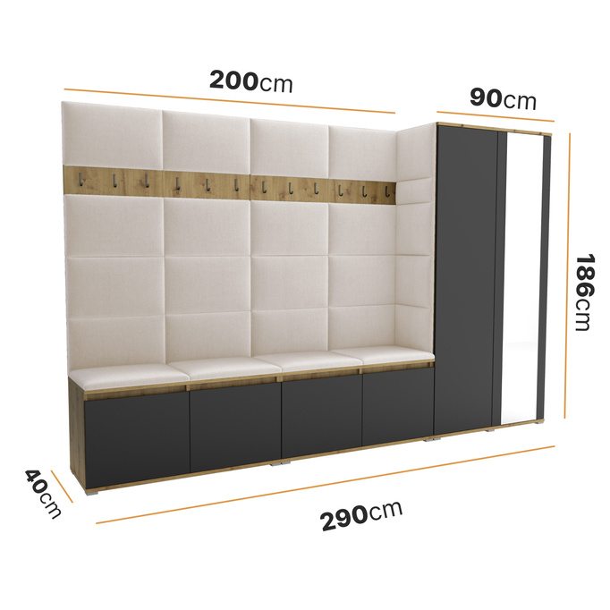 Tapicerowana garderoba Noris V z lustrem - kolor antracyt + tkanina Trinity 32