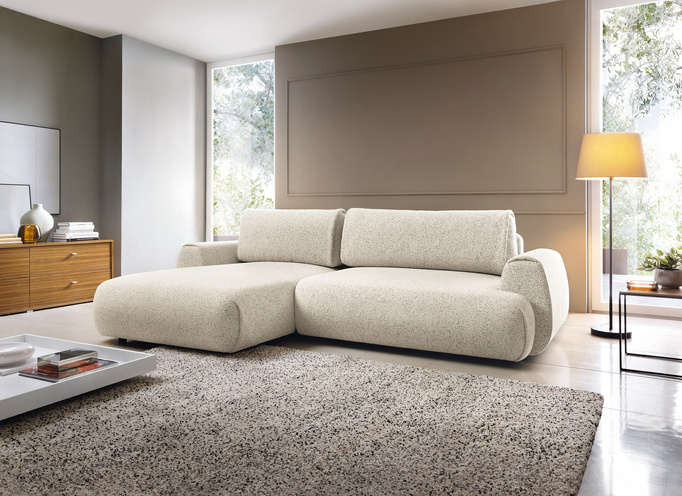 Narożnik VERNIO lewostronny plecionka Puente 03 jasny beż funkcja spania