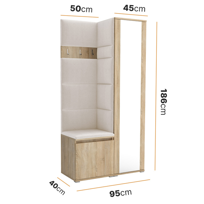 Tapicerowana garderoba Noris VI z lustrem - czarny + tkanina Trinity 01