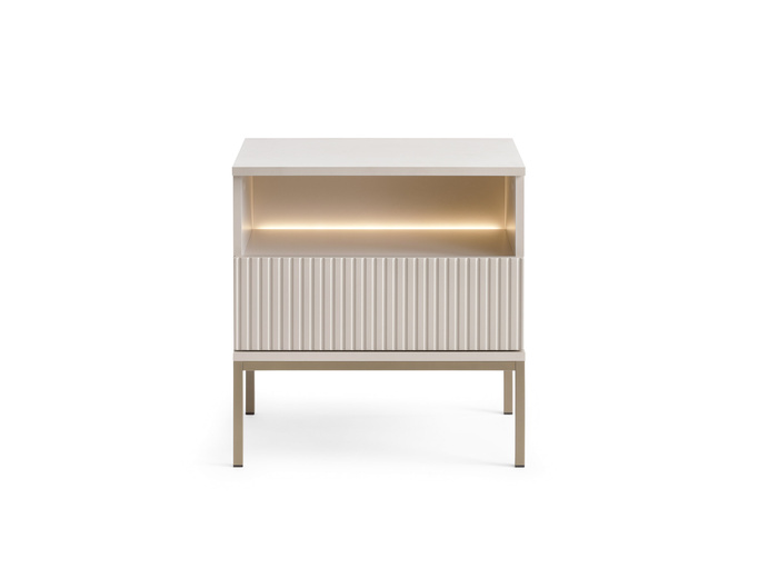 Stolik nocny Lagos z metalowymi nóżkami w kolorze Cashmere + LED