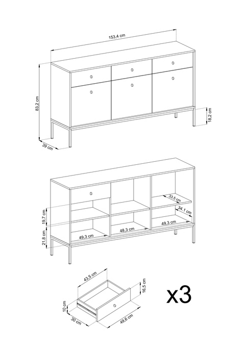 Komoda Bari KSZ154 w kolorze granatowym i ze złotymi nóżkami