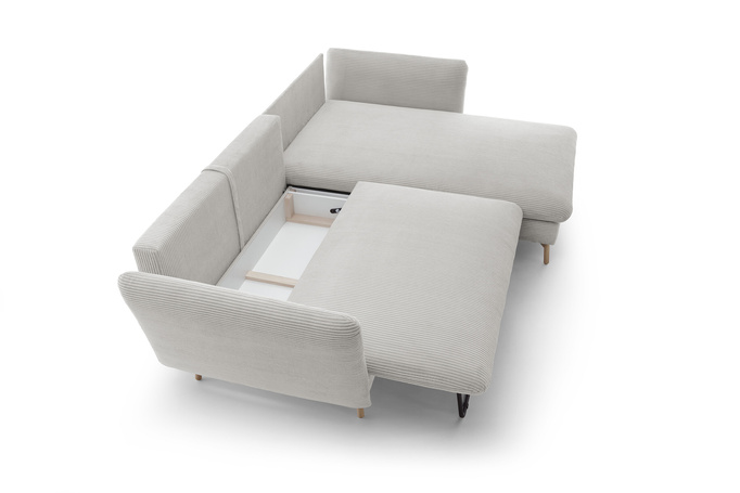 Narożnik MORRE prawostronny sztruks Poso 100 kremowy funkcja spania skandynawski