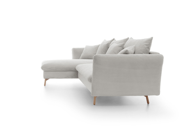 Narożnik MORRE lewostronny sztruks Poso 100 kremowy funkcja spania skandynawski