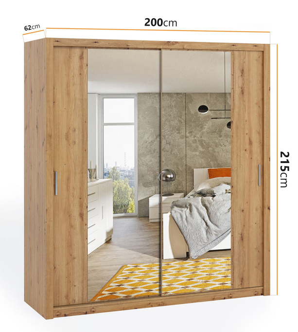 Szafa przesuwna Tamiza 200 cm z lustrem dąb artisan