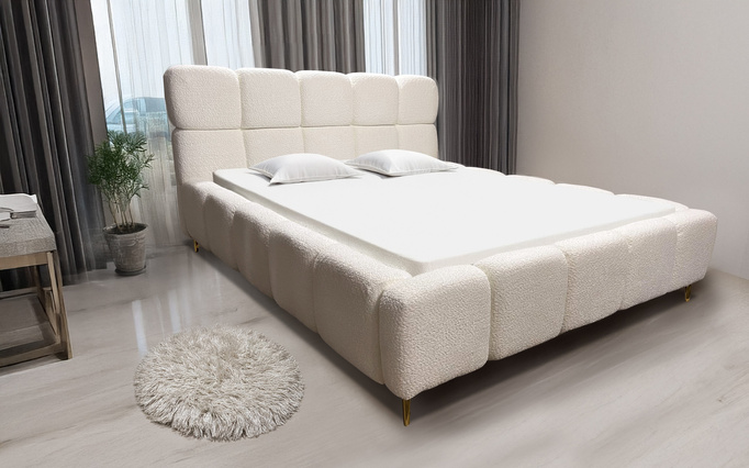 Beżowe łóżko tapicerowane Lux 120x200 z pojemnikiem na pościel