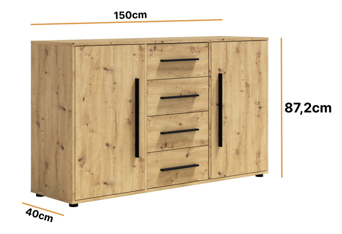 Komoda Modena K2D4SZ 150cm dąb artisan