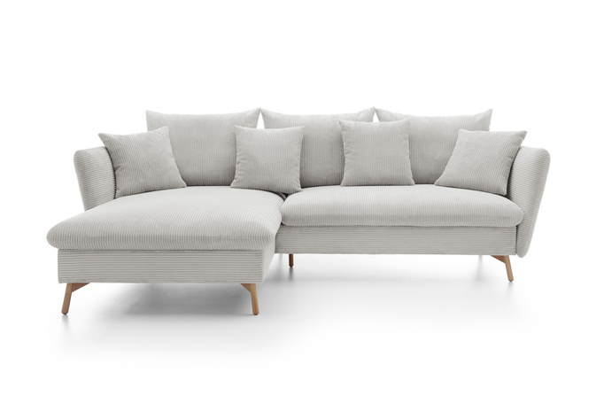 Narożnik MORRE lewostronny sztruks Poso 100 kremowy funkcja spania skandynawski