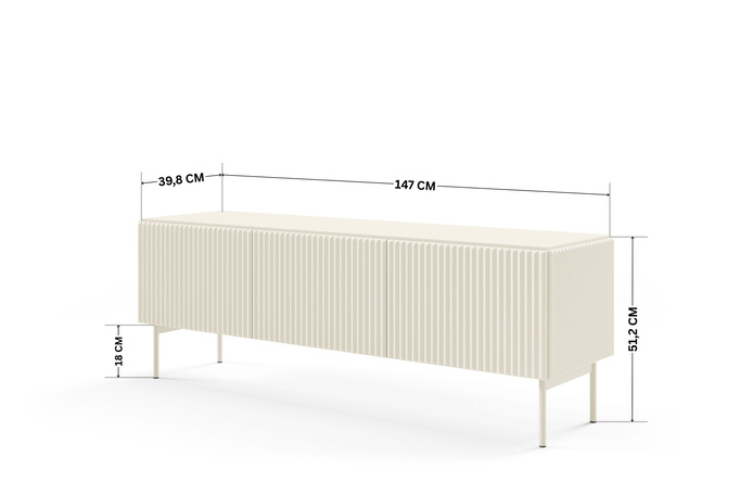Szafka RTV MUTI kaszmir 147 cm ryflowana 3 drzwi push to open