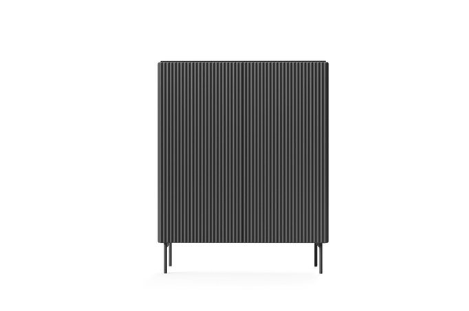 Komoda wysoka MUTI czarna 99 cm ryflowana cichy domyk