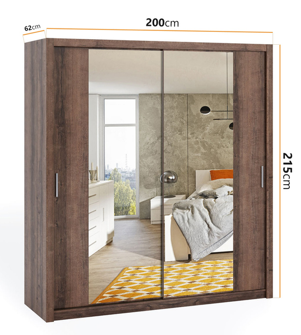 Szafa przesuwna Tamiza 200 cm z lustrem dąb monastery