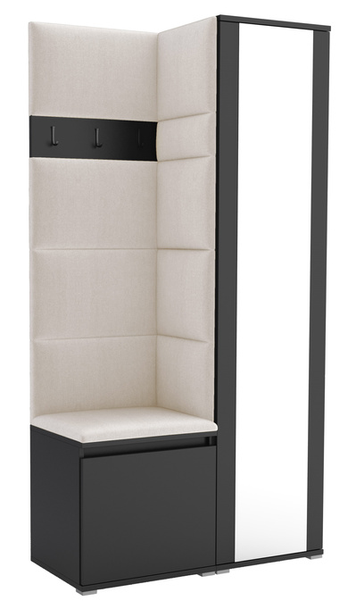 Tapicerowana garderoba Noris VI z lustrem - czarny + tkanina Trinity 01