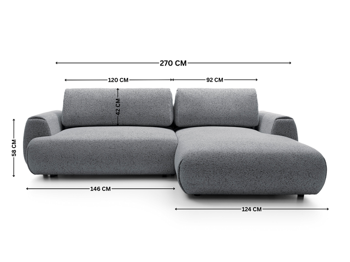 Narożnik VERNIO lewostronny plecionka Puente 94 stalowy szary funkcja spania