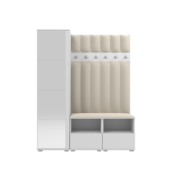 Tapicerowana garderoba Nela II LUX z lustrem - kolor biały + tkanina Trinity 01
