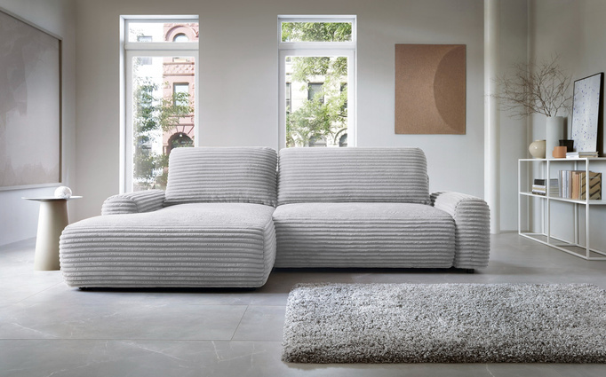 Narożnik sztruksowy z funkcją spania VIGO Ambience 18 Jasny Szary pojemnik