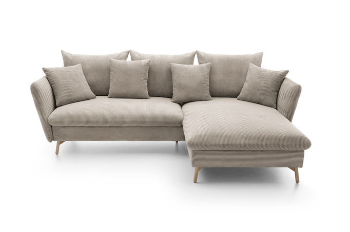 Narożnik MORRE prawostronny sztruks Poso 02 beżowy funkcja spania skandynawski