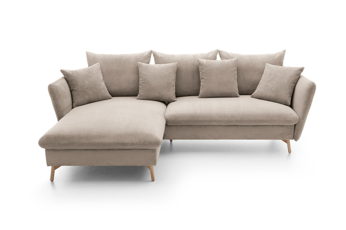 Narożnik MORRE lewostronny sztruks Poso 02 beżowy funkcja spania skandynawski