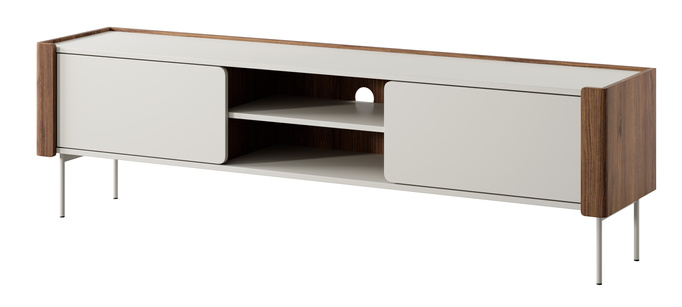 Szafka RTV Kalon 180cm w kolorze cashmere/orzech warmia z metalowymi nóżkami