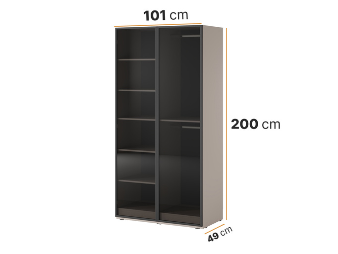 Szafa dwudrzwiowa Zen w kolorze Cashmere + przyciemniane szkło