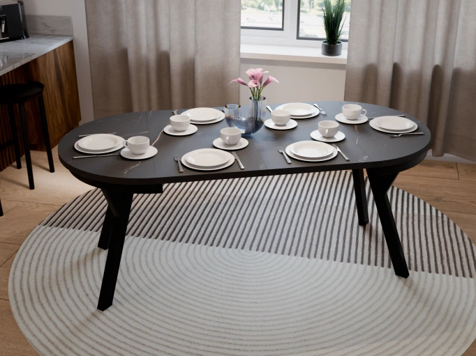 Stół Okrągły Rozkładany ARI 90-190 cm Marmur San Sebastian – Loft Glamour