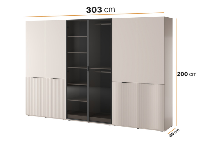 Szafa sześciodrzwiowa Zen w kolorze Cashmere + przyciemniane szkło