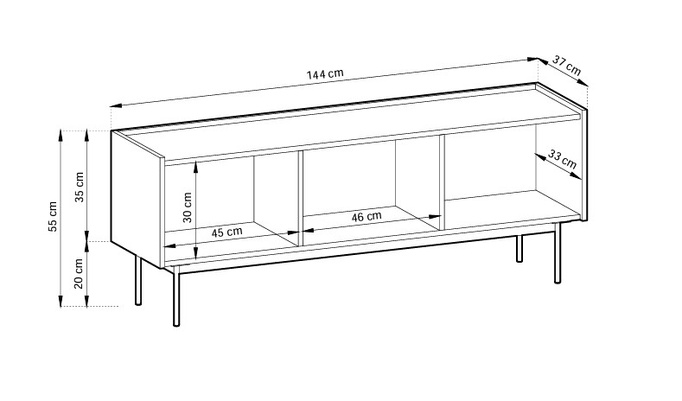 Szafka RTV 144cm Lumo w kolorze czerwonym i metalowymi nóżkami