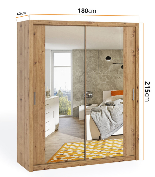 Szafa przesuwna Tamiza 180 cm z lustrem dąb artisan