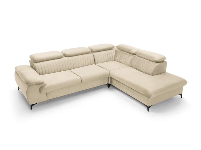 Narożnik VETTO prawostronny Monolith 02 ecru kremowy welur funkcja spania