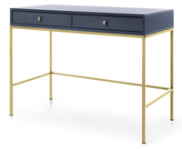 Stylowa toaletka Bari z dwoma szufladami granatowa + złote nóżki