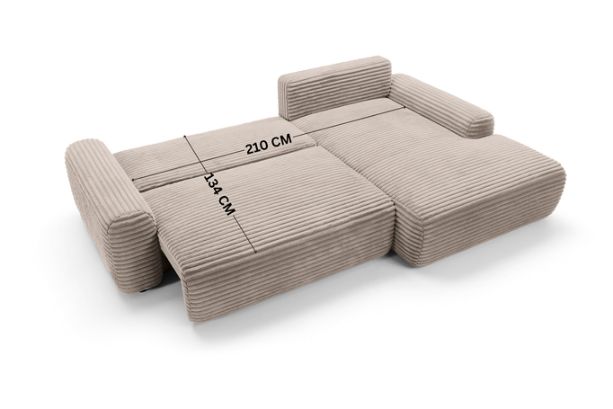 Narożnik sztruksowy z funkcją spania VIGO Ambience 04 Taupe pojemnik